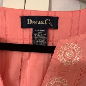 Denim&Co Coral Embroidered Blouse. So comfy and such a pretty color